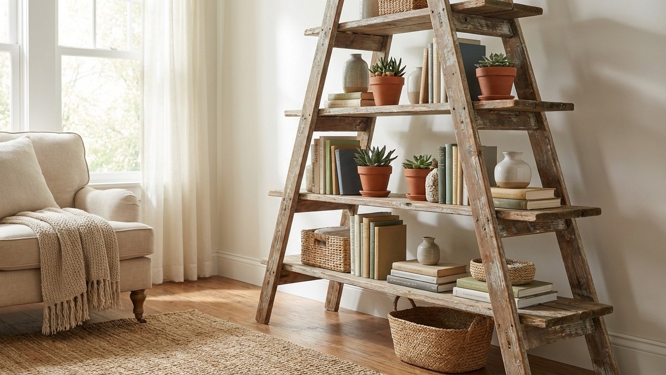 I turned my grandmother's old ladder into a shelf without a single power tool