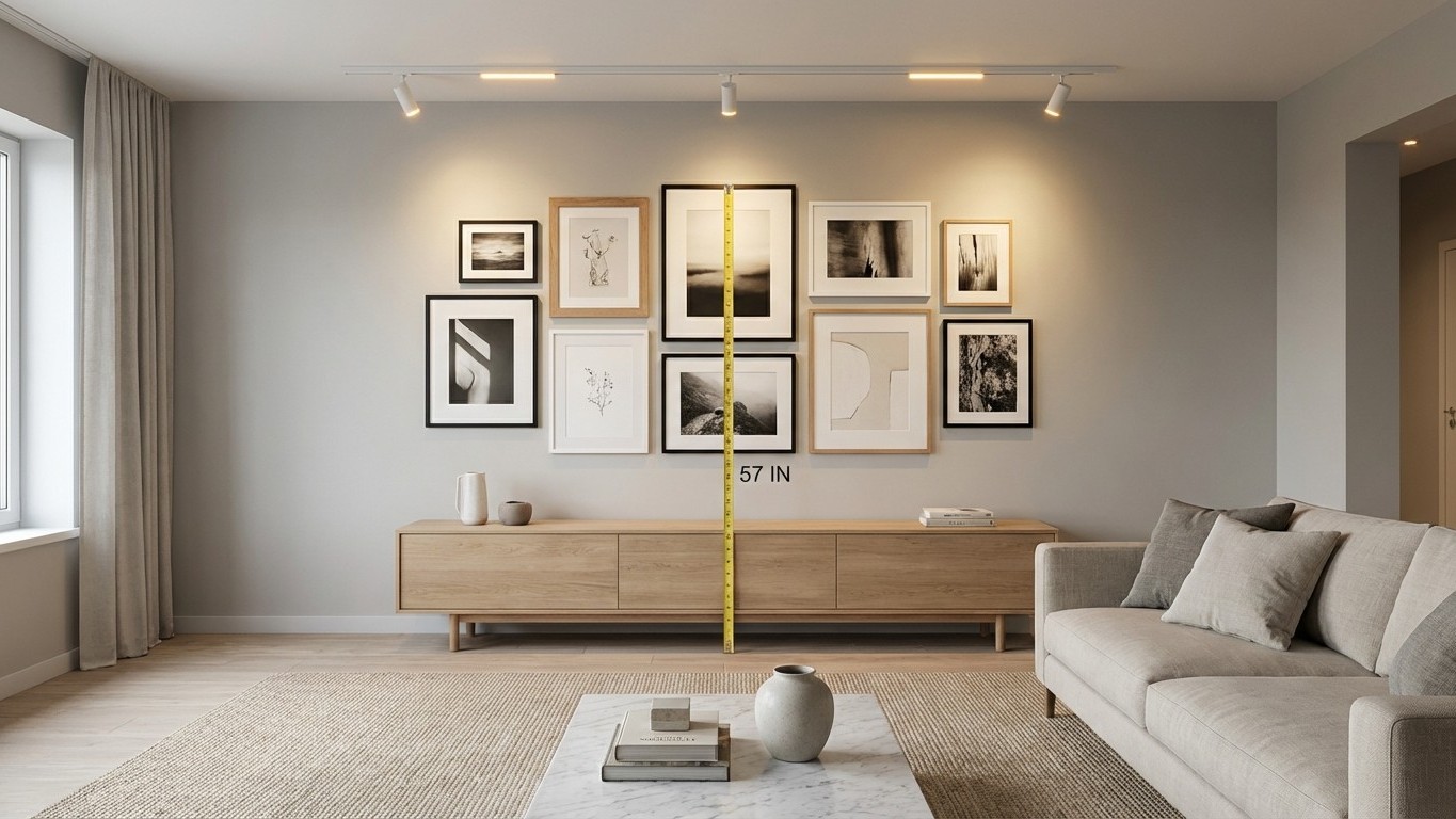 I used to hang my frames randomly until a decorator showed me this simple proportion rule