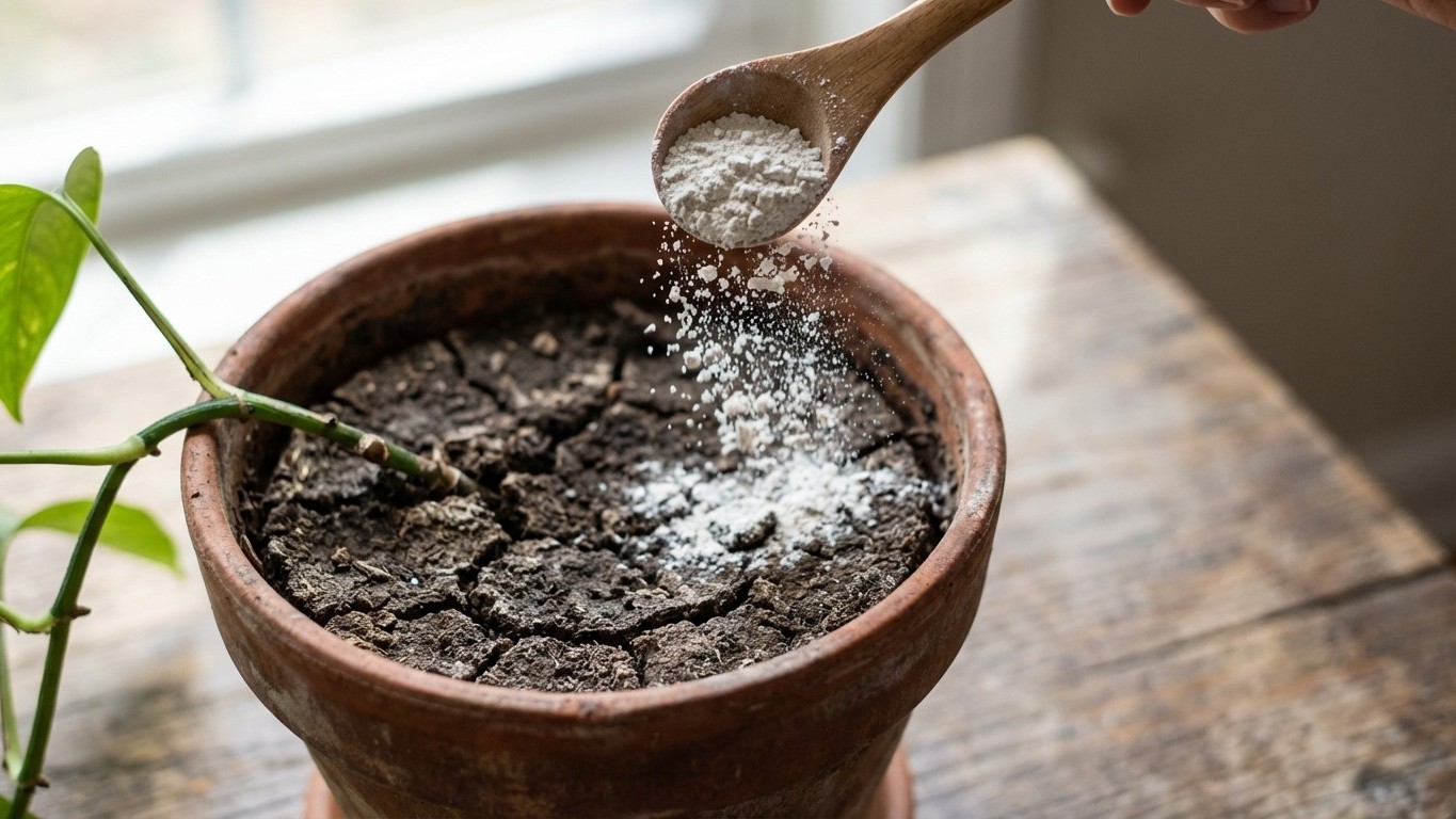 Revive Compacted Potting Mix in March with Food-Grade Diatomaceous Earth for Fluffy, Aerated Indoor Soil