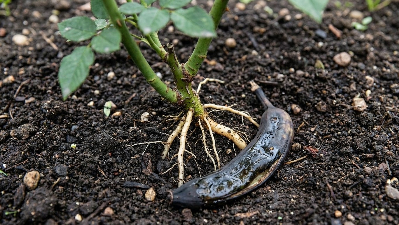 I buried whole banana peels under my roses to feed them: when I dug near the roots a month later, I understood why they we...