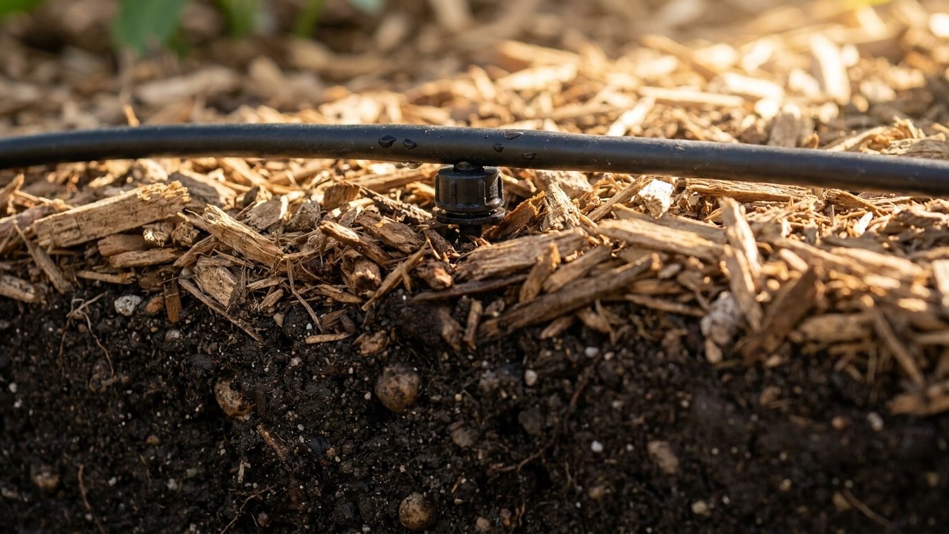 I laid my drip line on top of the mulch just to keep an eye on it: when I dug under the hose in August, I understood where...