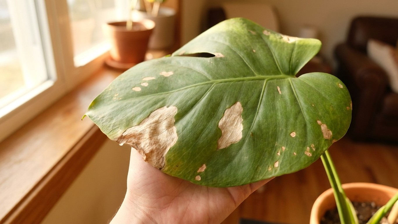 I left my monstera by the south-facing window during the heatwave: when I checked the leaves that evening, it was already ...