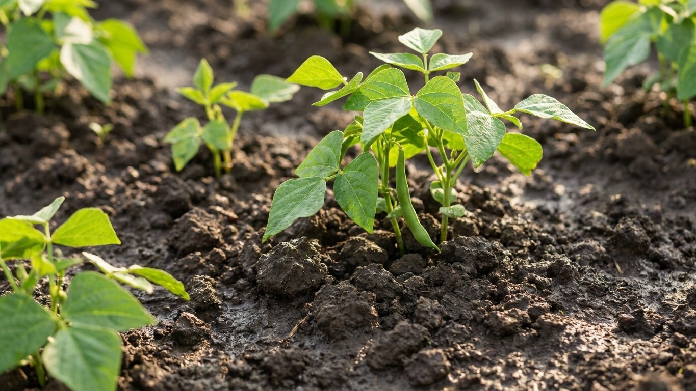 I sowed dwarf beans in the bed my garlic had just left, only to keep the weeds out: since then the soil never crusts over ...