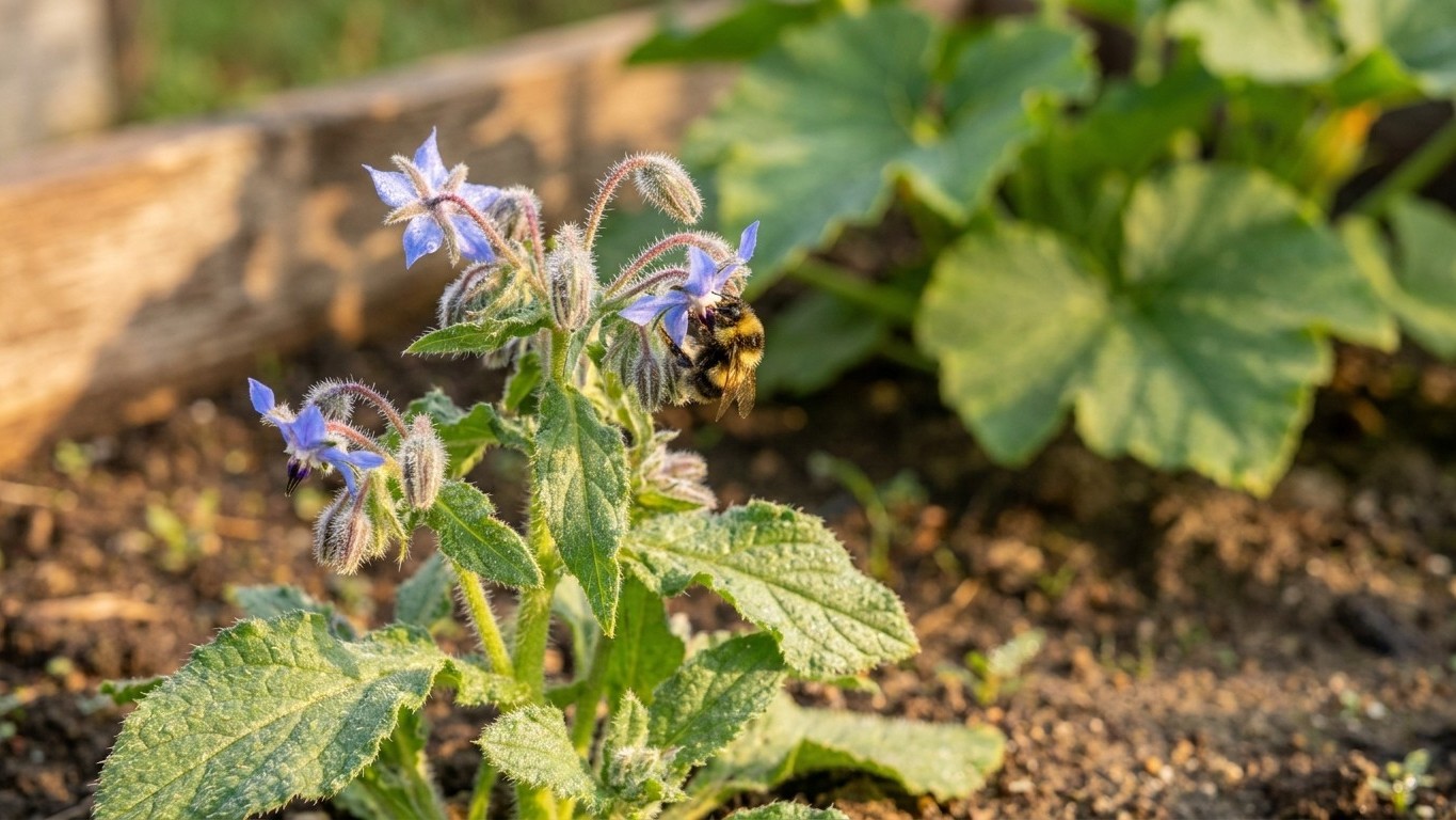 We all keep hand-pollinating our squash with a brush, when this one plant sown between the rows does the job before 7 in t...