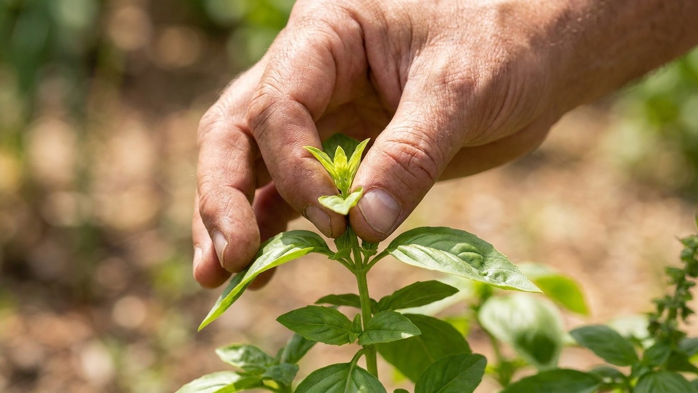 We all keep harvesting basil leaf by leaf until the spikes appear, yet this two-second pinch at the top is what keeps the ...
