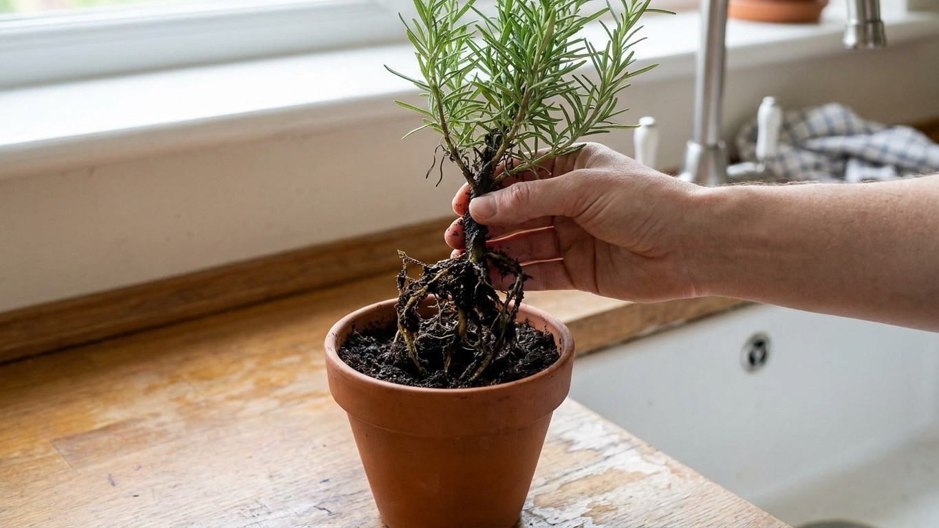 I brought my potted thyme and rosemary in above the sink and watered them like my houseplants: three weeks later, when I l...