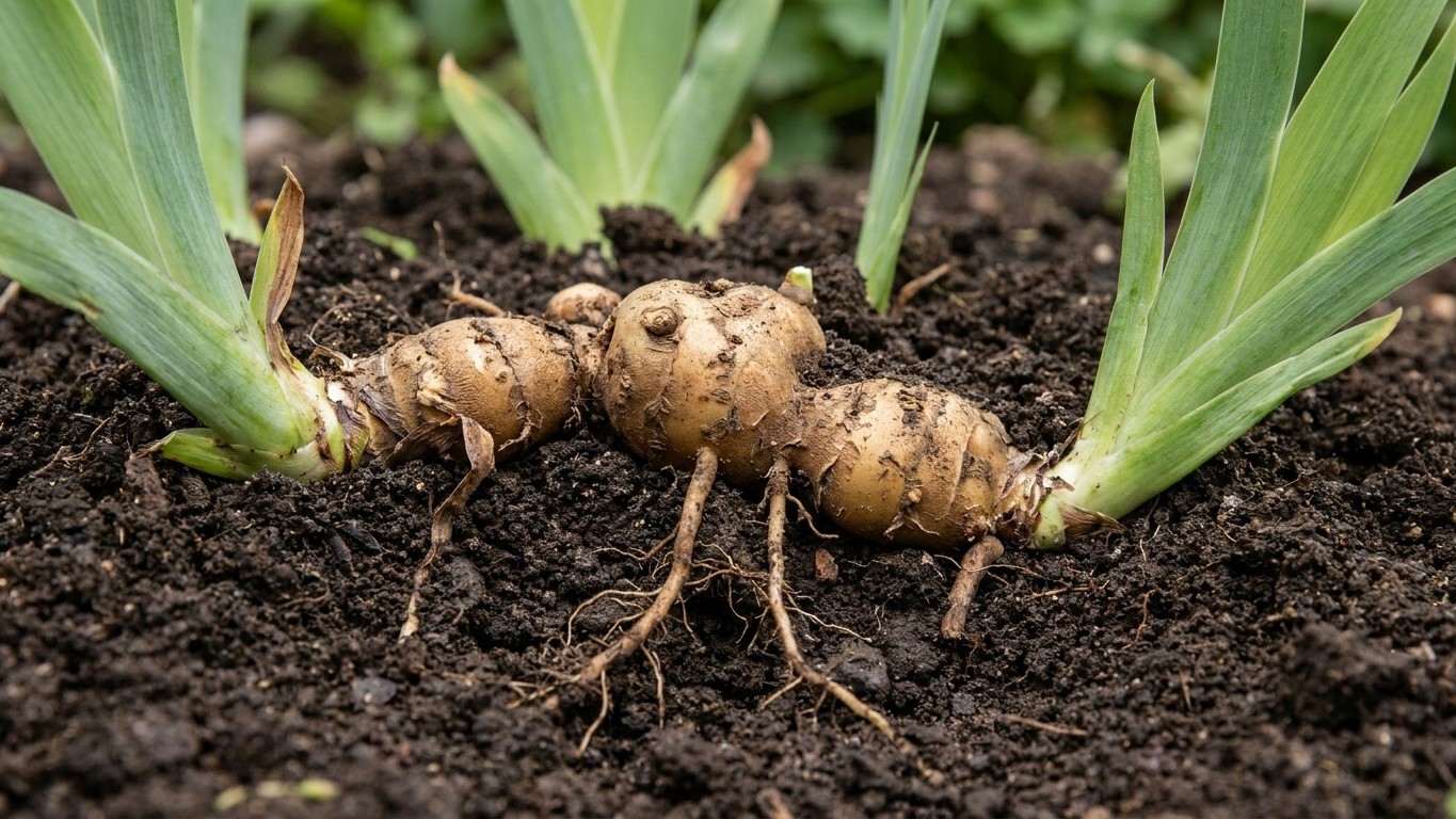 I covered my iris rhizomes with a good layer of soil when I split them in August just to protect them: when June came and ...