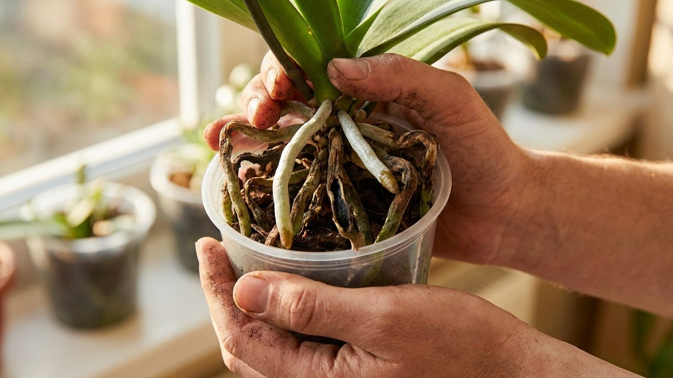 I dropped three ice cubes on my orchid every Sunday just to get the watering right: the day I lifted it out of its pot, I ...