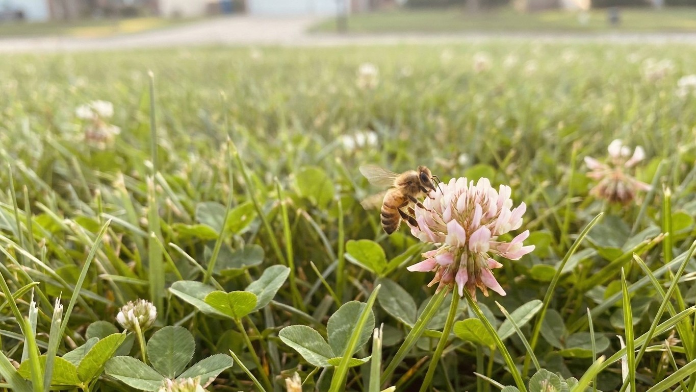 I mowed my clover lawn below 5 cm just to keep it tidy: when I went looking for the bees in June, it was already too late