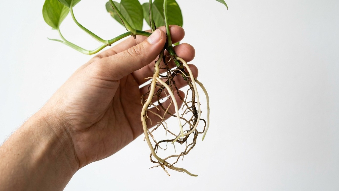 I rooted my pothos in a glass of water and potted it like all the others: three weeks later, when I lifted it out of the p...