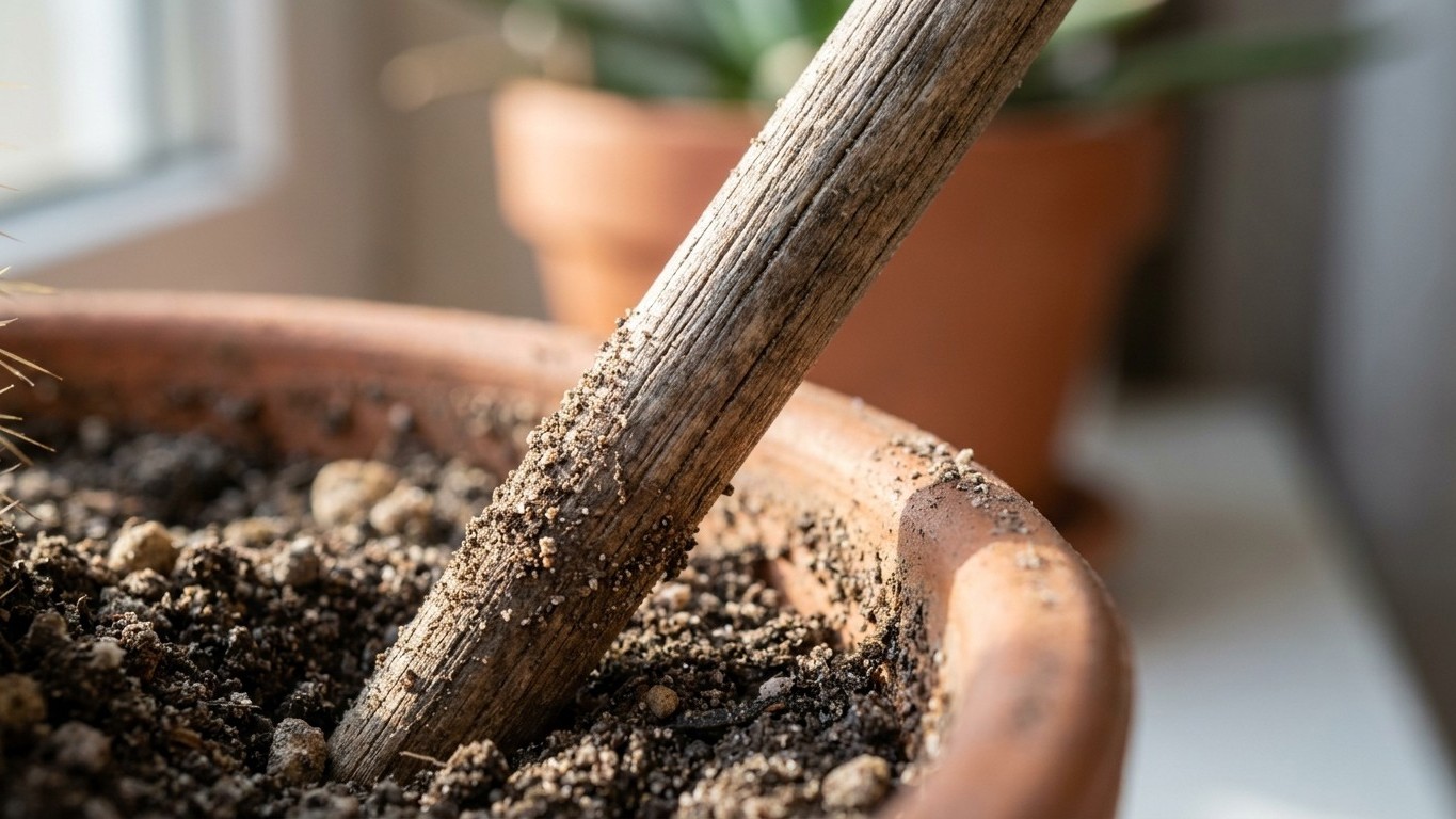 Slide a wooden skewer down the side of your cactus pot the day you get home and pull it out: it's the test growers do befo...