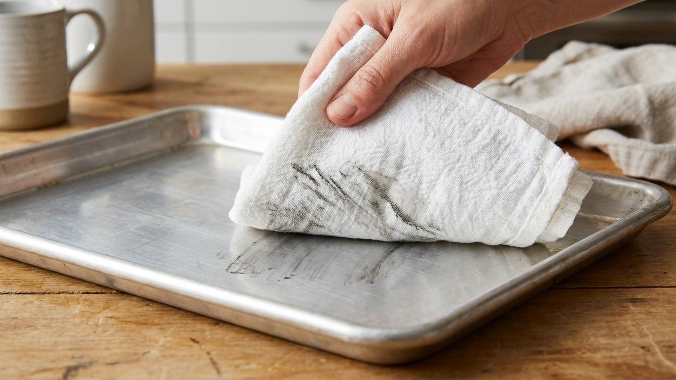 Wipe a damp white cloth around the inside of your aluminium pan after a wash and look at it: it's the test chefs do before...