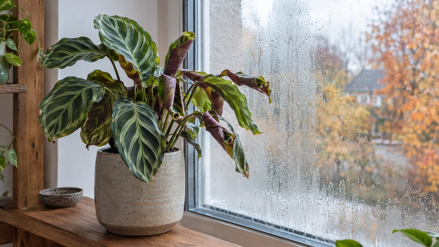 Calathea leaves curling in winter: dry heating air, cold glass or thirst, and how to tell which one